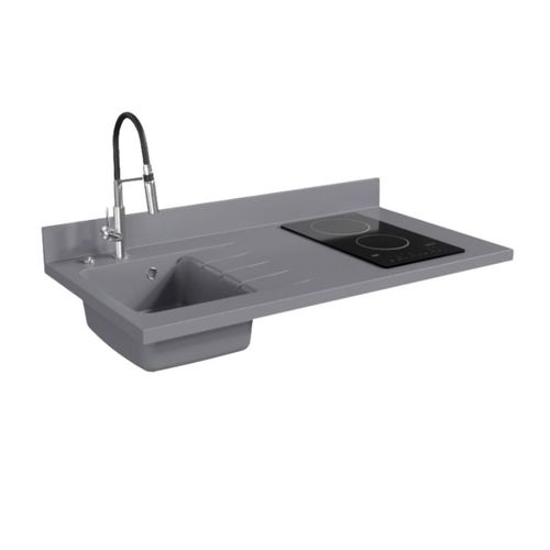 Plan De Travail Monobloc Planiquartz Avec Évier - 120 Cm - Cromo - Évier à Gauche - Vitrocéramique