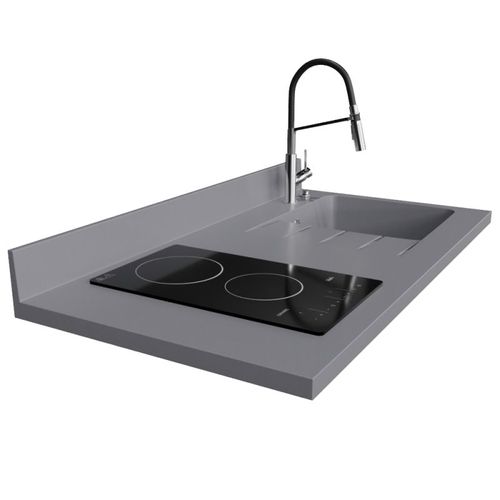 Plan De Travail Monobloc Planiquartz Avec Évier - 120 Cm - Cromo - Évier à Droite - Vitrocéramique