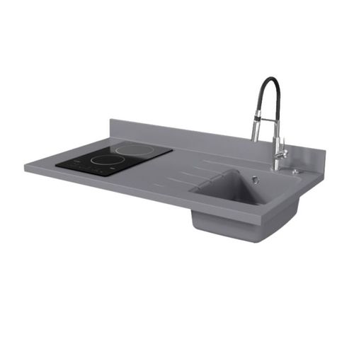 Plan De Travail Monobloc Planiquartz Avec Évier - 120 Cm - Cromo - Évier à Droite - Vitrocéramique