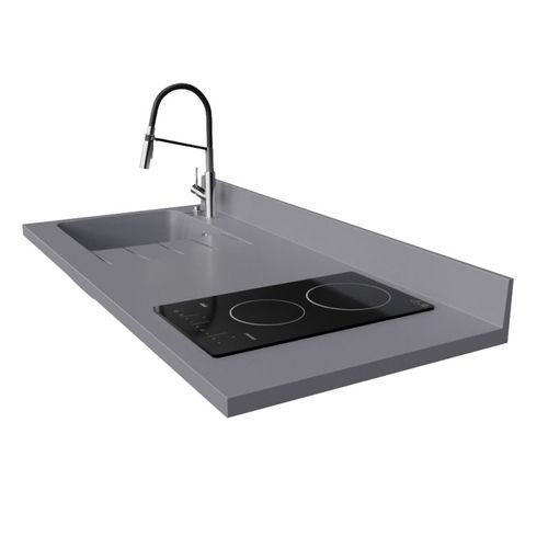 Plan De Travail Monobloc Planiquartz Avec Évier - 140 Cm - Cromo - Évier à Gauche - Vitrocéramique