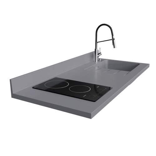 Plan De Travail Monobloc Planiquartz Avec Évier - 140 Cm - Cromo - Évier à Droite - Vitrocéramique