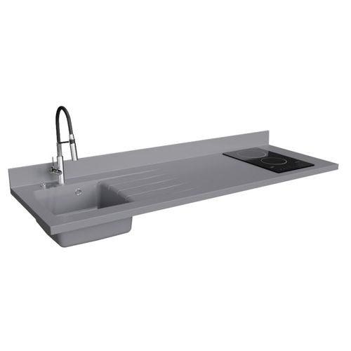 Plan De Travail Monobloc Planiquartz Avec Évier - 180 Cm - Cromo - Évier à Gauche - Vitrocéramique