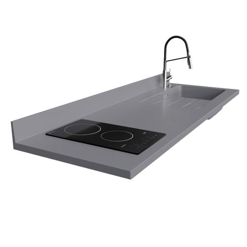 Plan De Travail Monobloc Planiquartz Avec Évier - 180 Cm - Cromo - Évier à Droite - Vitrocéramique