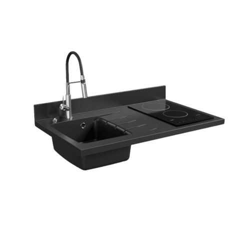 Plan De Travail Monobloc Planiquartz Avec Évier - 100 Cm - Nero - Évier à Gauche - Vitrocéramique