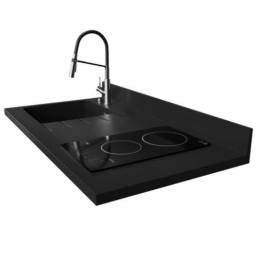 Plan De Travail Monobloc Planiquartz Avec Évier - 120 Cm - Nero - Évier à Gauche - Vitrocéramique