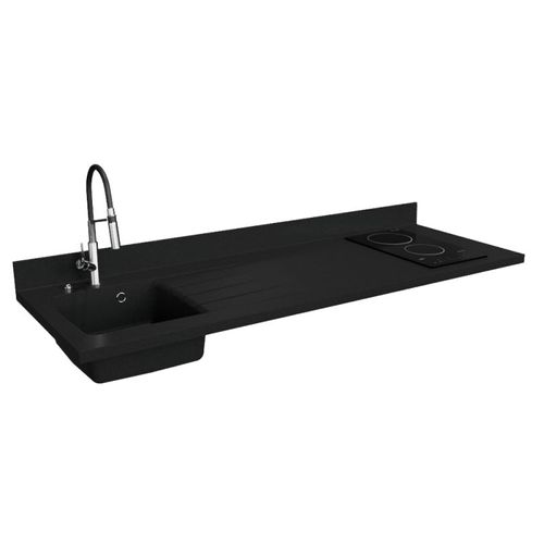 Plan De Travail Monobloc Planiquartz Avec Évier - 180 Cm - Nero - Évier à Gauche - Vitrocéramique