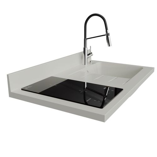 Plan De Travail Monobloc Planiquartz Avec Évier - 100 Cm - Snova - Évier à Droite - Induction