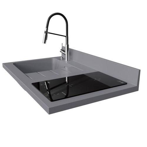 Plan De Travail Monobloc Planiquartz Avec Évier - 100 Cm - Cromo - Évier à Gauche - Induction