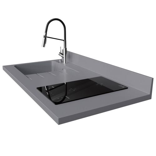 Plan De Travail Monobloc Planiquartz Avec Évier - 120 Cm - Cromo - Évier à Gauche - Induction