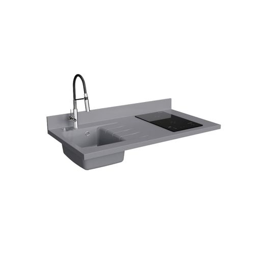 Plan De Travail Monobloc Planiquartz Avec Évier - 120 Cm - Cromo - Évier à Gauche - Induction