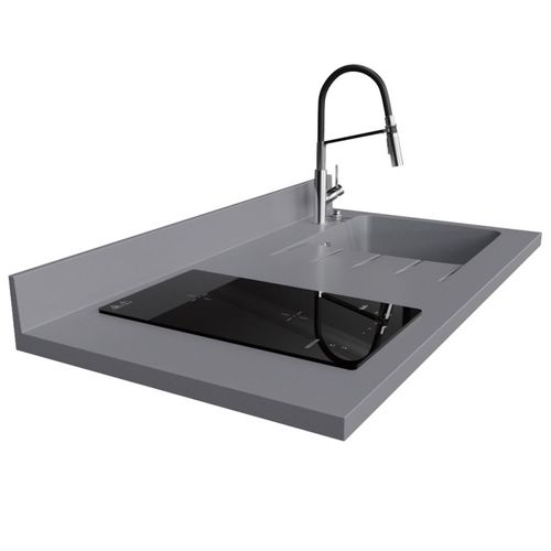 Plan De Travail Monobloc Planiquartz Avec Évier - 120 Cm - Cromo - Évier à Droite - Induction