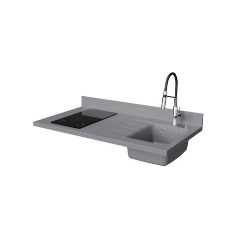 Plan De Travail Monobloc Planiquartz Avec Évier - 120 Cm - Cromo - Évier à Droite - Induction