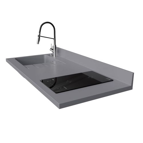 Plan De Travail Monobloc Planiquartz Avec Évier - 140 Cm - Cromo - Évier à Gauche - Induction