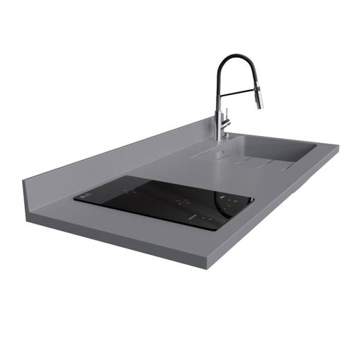 Plan De Travail Monobloc Planiquartz Avec Évier - 140 Cm - Cromo - Évier à Droite - Induction