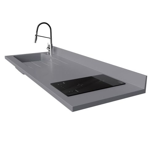 Plan De Travail Monobloc Planiquartz Avec Évier - 180 Cm - Cromo - Évier à Gauche - Induction