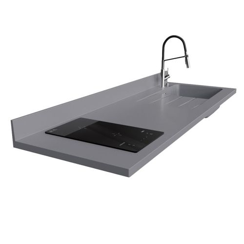 Plan De Travail Monobloc Planiquartz Avec Évier - 180 Cm - Cromo - Évier à Droite - Induction