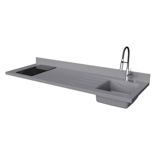Plan De Travail Monobloc Planiquartz Avec Évier - 180 Cm - Cromo - Évier à Droite - Induction