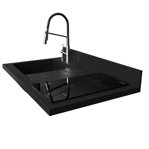 Plan De Travail Monobloc Planiquartz Avec Évier - 100 Cm - Nero - Évier à Gauche - Induction