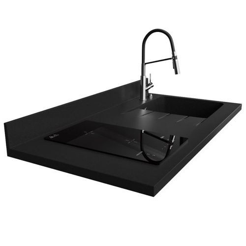 Plan De Travail Monobloc Planiquartz Avec Évier - 120 Cm - Nero - Évier à Droite - Induction
