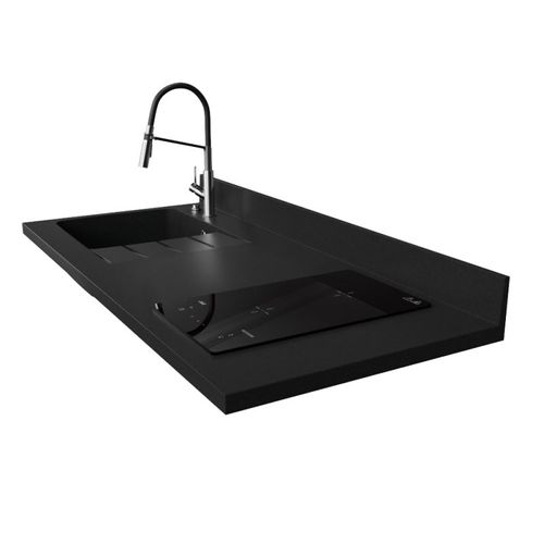 Plan De Travail Monobloc Planiquartz Avec Évier - 140 Cm - Nero - Évier à Gauche - Induction