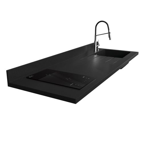 Plan De Travail Monobloc Planiquartz Avec Évier - 180 Cm - Nero - Évier à Droite - Induction