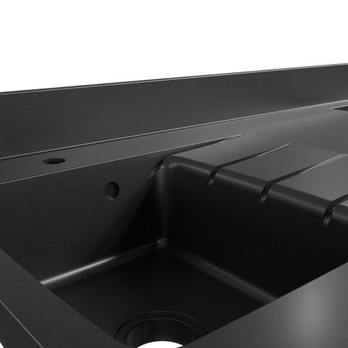 Plan De Travail Monobloc Planiquartz Avec Évier - 180 Cm - Nero - Évier à Droite - Induction