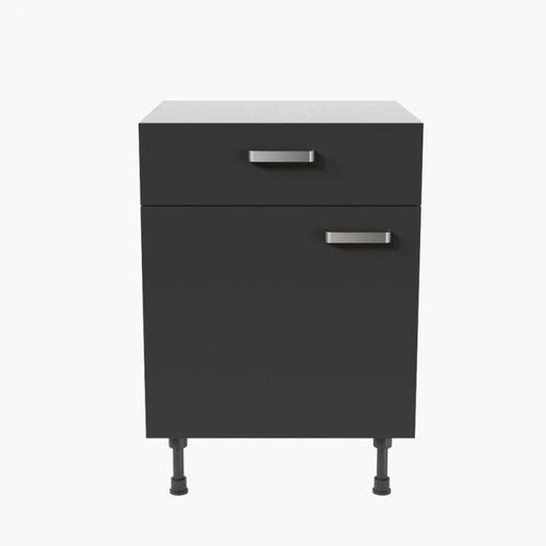 Meuble De Cuisine Bas - 1 Porte + 1 Tiroir - 60 Cm - Noir