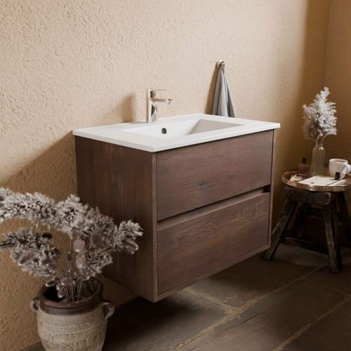 Meuble Vasque Suspendu Alixia 70 Cm - Chêne Foncé