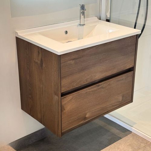 Meuble Vasque Suspendu Alixia 70 Cm - Chêne Foncé