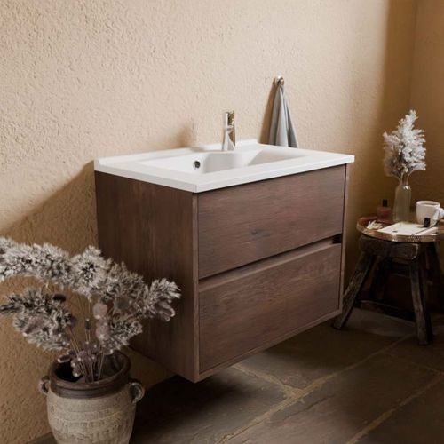 Meuble Vasque Suspendu Alixia 70 Cm - Chêne Foncé