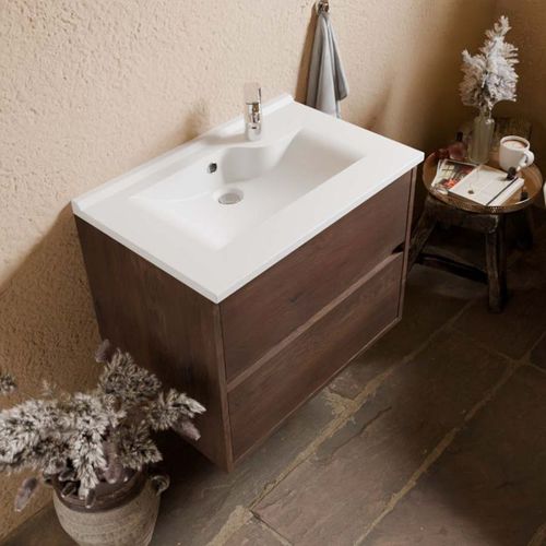 Meuble Vasque Suspendu Alixia 70 Cm - Chêne Foncé