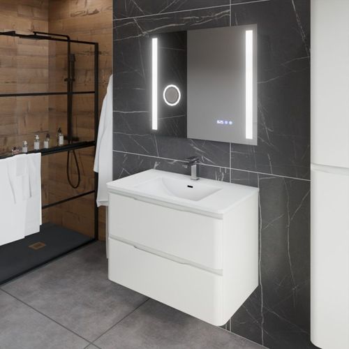 Meuble Salle De Bain Ivory 80 Cm Avec Miroir LED Duetto - Blanc Cassé