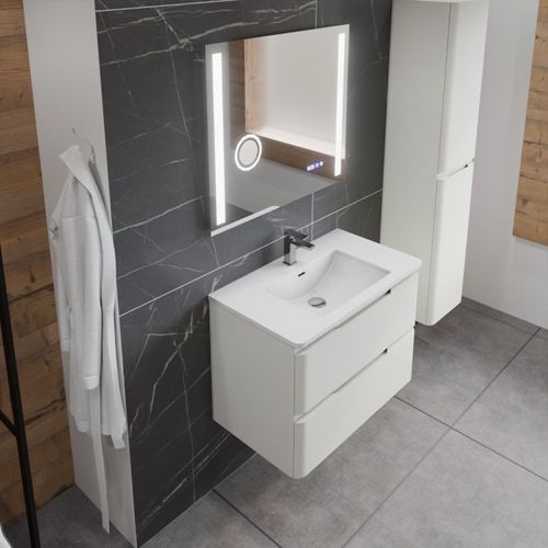 Meuble Salle De Bain Ivory 80 Cm Avec Miroir LED Duetto - Blanc Cassé