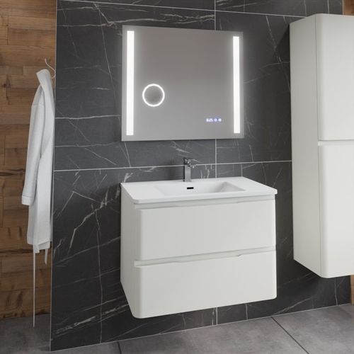 Meuble Salle De Bain Ivory 80 Cm Avec Miroir LED Duetto - Blanc Cassé