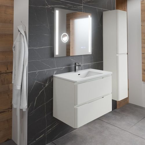 Meuble Salle De Bain Ivory 80 Cm Avec Miroir LED Duetto - Blanc Cassé