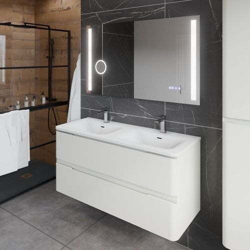 Meuble Double Vasque Ivory 120 Cm Avec Miroir LED Duetto - Blanc Cassé