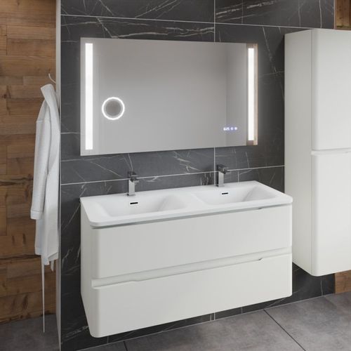Meuble Double Vasque Ivory 120 Cm Avec Miroir LED Duetto - Blanc Cassé