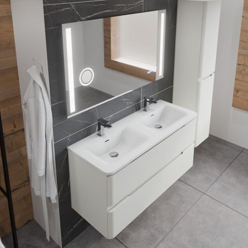 Meuble Double Vasque Ivory 120 Cm Avec Miroir LED Duetto - Blanc Cassé
