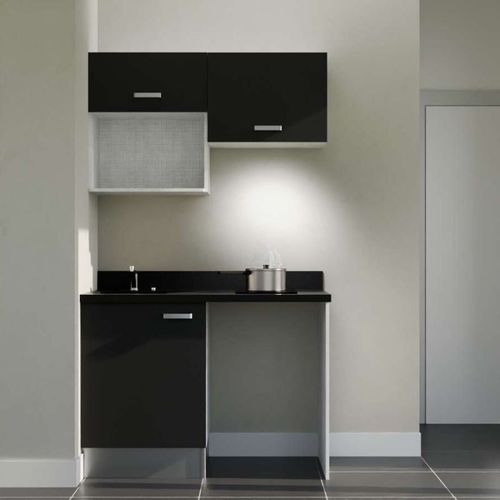 Kitchenette K02l - 120 Cm Avec Plan Monobloc, Emplacement  Noir - Nero - Évier à Gauche
