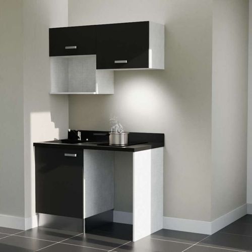 Kitchenette K02l - 120 Cm Avec Plan Monobloc, Emplacement  Noir - Nero - Évier à Gauche
