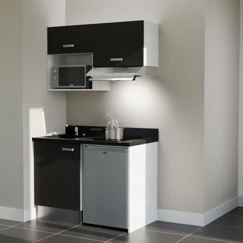 Kitchenette K02l - 120 Cm Avec Plan Monobloc, Emplacement  Noir - Nero - Évier à Gauche