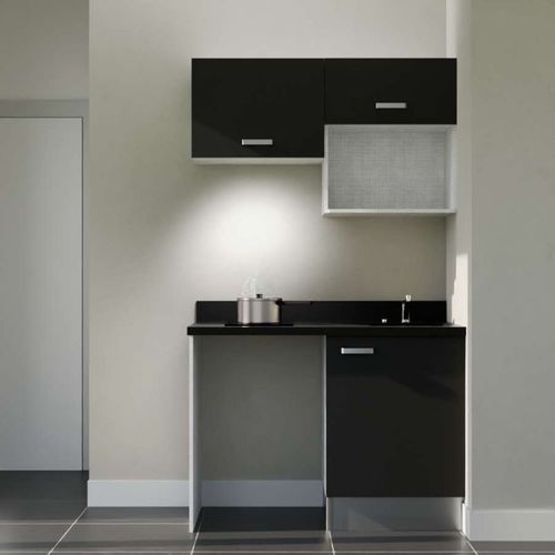 Kitchenette K02l - 120 Cm Avec Plan Monobloc, Emplacement  Noir - Nero - Évier à Droite