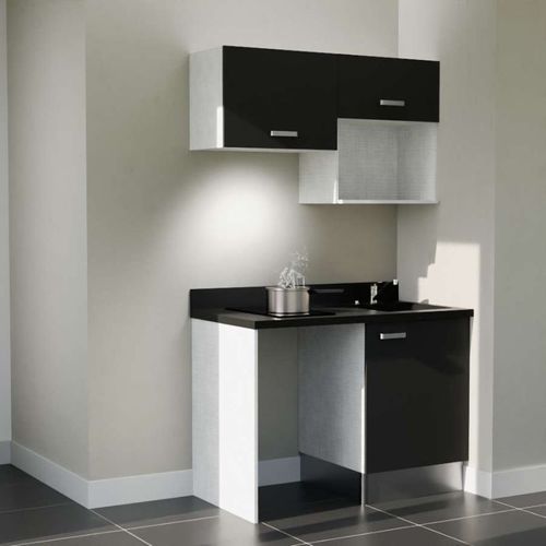 Kitchenette K02l - 120 Cm Avec Plan Monobloc, Emplacement  Noir - Nero - Évier à Droite