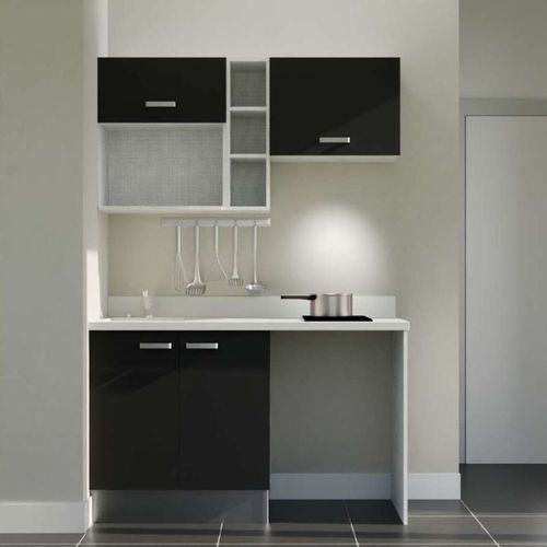 Kitchenette K13l - 140 Cm - Emplacements Frigo, Hotte Et M Noir - Snova - Évier à Gauche