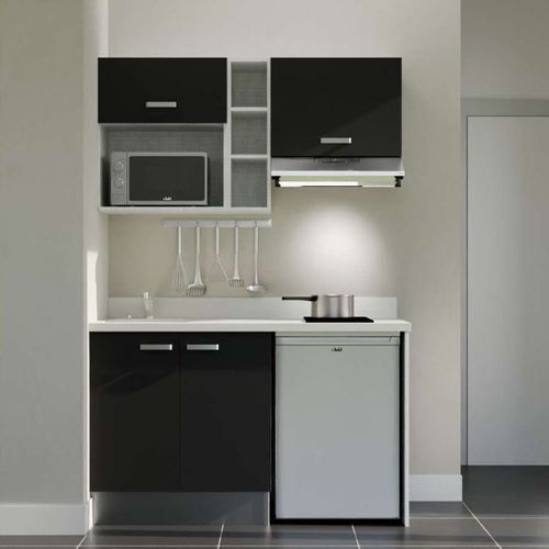Kitchenette K13l - 140 Cm - Emplacements Frigo, Hotte Et M Noir - Snova - Évier à Gauche