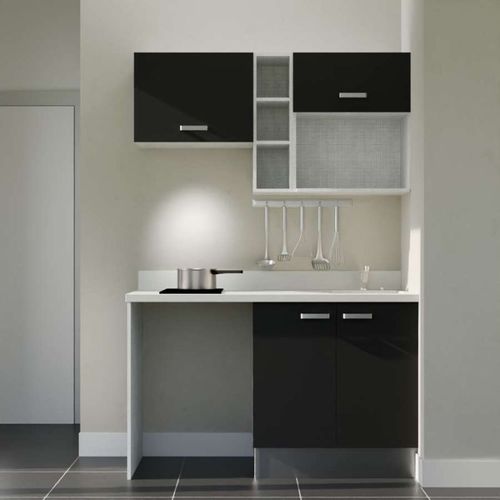 Kitchenette K13l - 140 Cm - Emplacements Frigo, Hotte Et M Noir - Snova - Évier à Droite