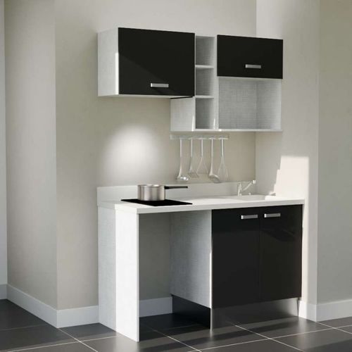 Kitchenette K13l - 140 Cm - Emplacements Frigo, Hotte Et M Noir - Snova - Évier à Droite