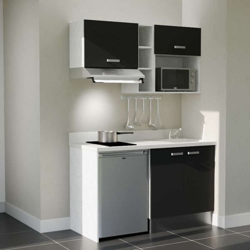 Kitchenette K13l - 140 Cm - Emplacements Frigo, Hotte Et M Noir - Snova - Évier à Droite
