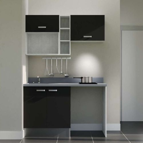 Kitchenette K13l - 140 Cm - Emplacements Frigo, Hotte Et M Noir - Cromo - Évier à Gauche