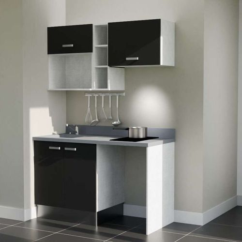 Kitchenette K13l - 140 Cm - Emplacements Frigo, Hotte Et M Noir - Cromo - Évier à Gauche